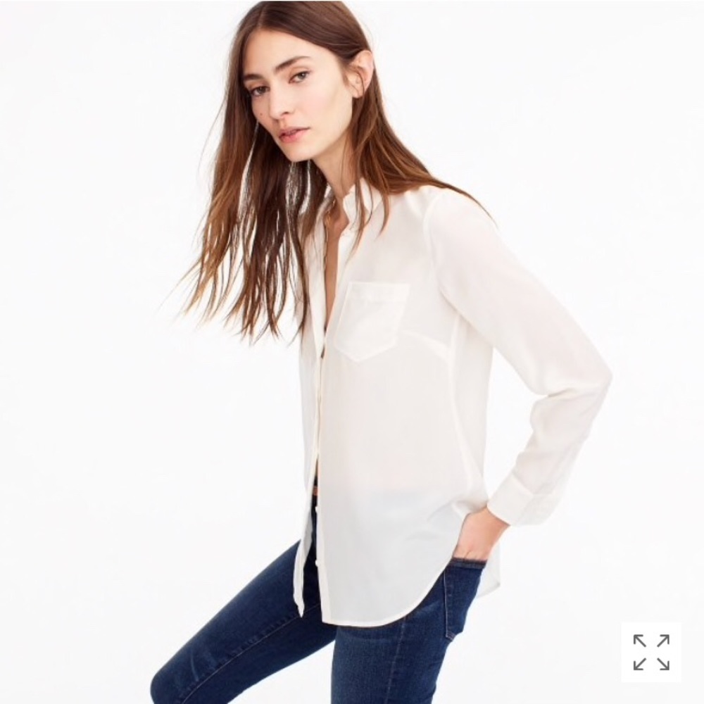 J. Crew Silk Button Down in Dark Green